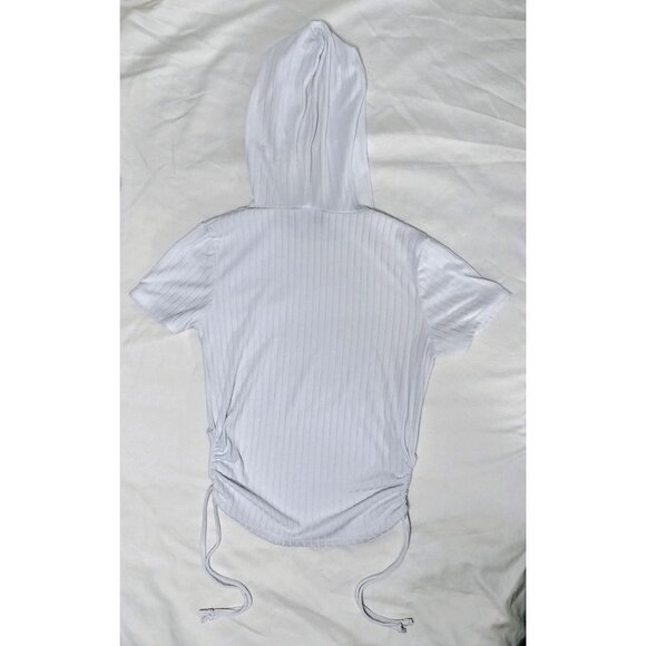 Kids Cant Miss Ribbed White Hooded Top Girls 10/12 Drawstring Sides Shirt Hoodie - Picture 2 of 16